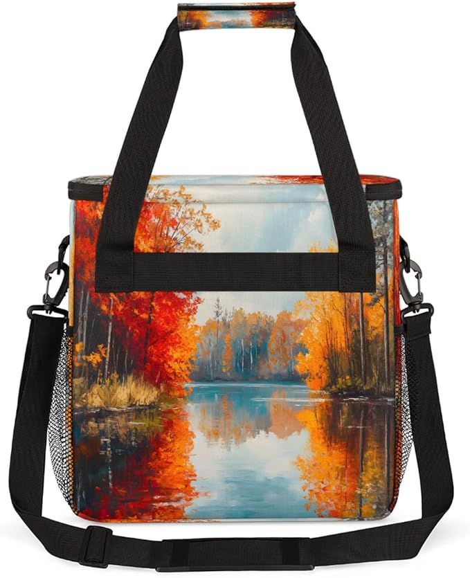Autumn Maple Tree Maple Leaves Pattern Coffee Maker Carring Bag Travel Carrying Storage Tote Bag Compatible with Keurig K-Mini or K-Mini Plus Portable Single Serve Coffee Brewer Case with Pockets