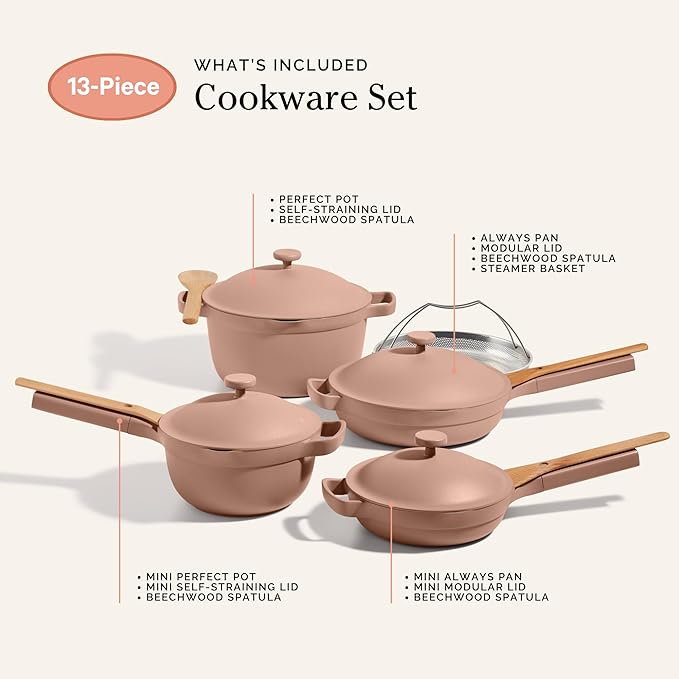 Our Place Cookware Set - Complete 13-Piece Set Including Always Pan 2.0 Mini Always Pan Perfect Pot and Mini Perfect Pot | Multifunctional Toxin-Free Nonstick | Replaces 36 Pieces | Spice