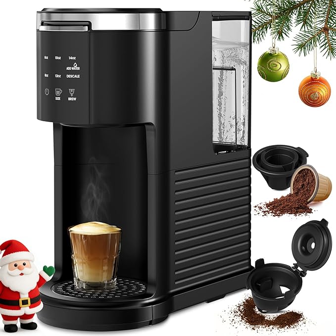 Single Serve Coffee Maker 2 in 1 Coffee Machine with Ground Coffee &amp Pods Coffee 6 to 14 Oz Brew SizesMini One Cup Coffee Maker 40oz Water TankAuto Cleaning &amp Shut Off Black