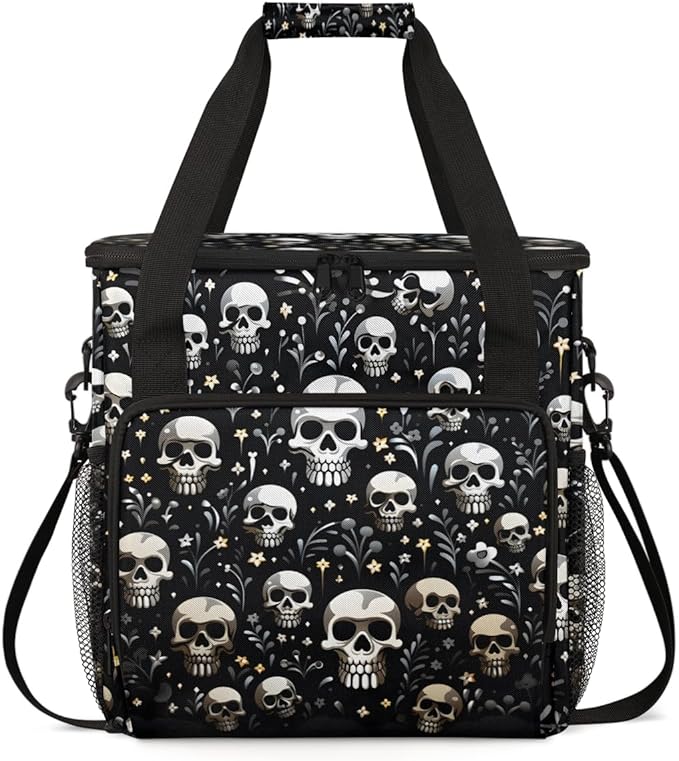 Floral Skull Coffee Maker Carrying Bag Portable Travel Storage Tote Bag Compatible with K-Mini or K-Mini Plus Single Serve Coffee Brewer Carrying Case with Multiple Pockets &amp Shoulder Strap