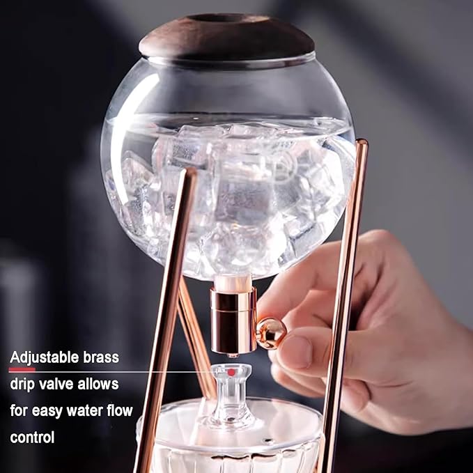 Ice Drip Brewer Ice Drip Coffee Maker with 500ml Borosilicate Glass Pot Stainless Steel Frame &amp Adjusting drip rate valve Slow Drip Technology for Coffee Lover to Make 3-5 Cups