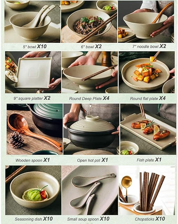 Dinnerware Sets - Luxury Gift Dishes Service Set 57 Pcs Porcelain Dinnerware Set for 10-12 Round Stoneware Dish Set Contemporary Fine Dishware Sets with Bowl Soup Plate