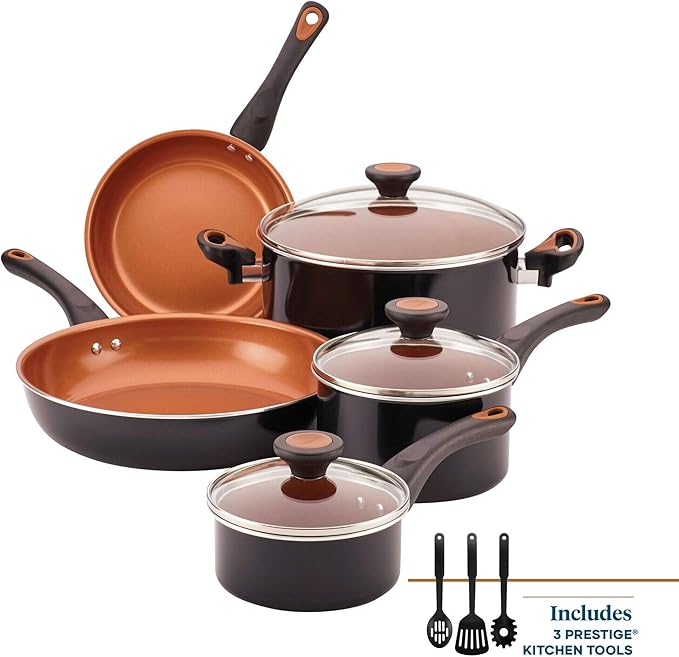 Farberware 10365 Glide Dishwasher Safe Nonstick Cookware Set / Pots and Pans Set - 11 Piece Black