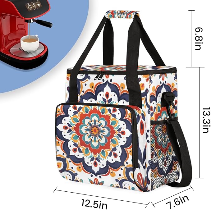 Celestial Mandala Coffee Maker Carrying Bag Portable Travel Storage Tote Bag Compatible with K-Mini or K-Mini Plus Single Serve Coffee Brewer Carrying Case with Multiple Pockets &amp Shoulder Strap