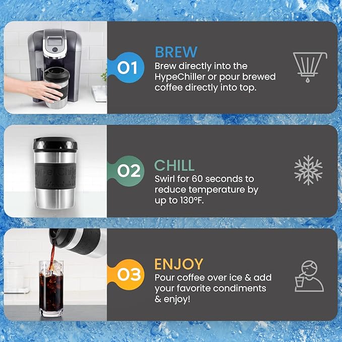 The Original but NEW Stainless-Steel HyperChiller HC2SS Patented Iced Coffee/Beverage Cooler Ready in One Minute Reusable for Iced Tea Wine Spirits Alcohol Juice 12.5 oz Stainless Steel