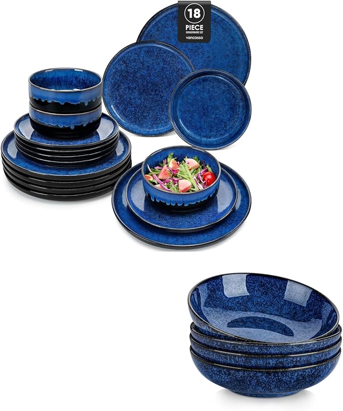 vancasso Starry 18 Pieces Dinnerware Sets for 6 Bundles Stern Large Pasta Bowls Set of