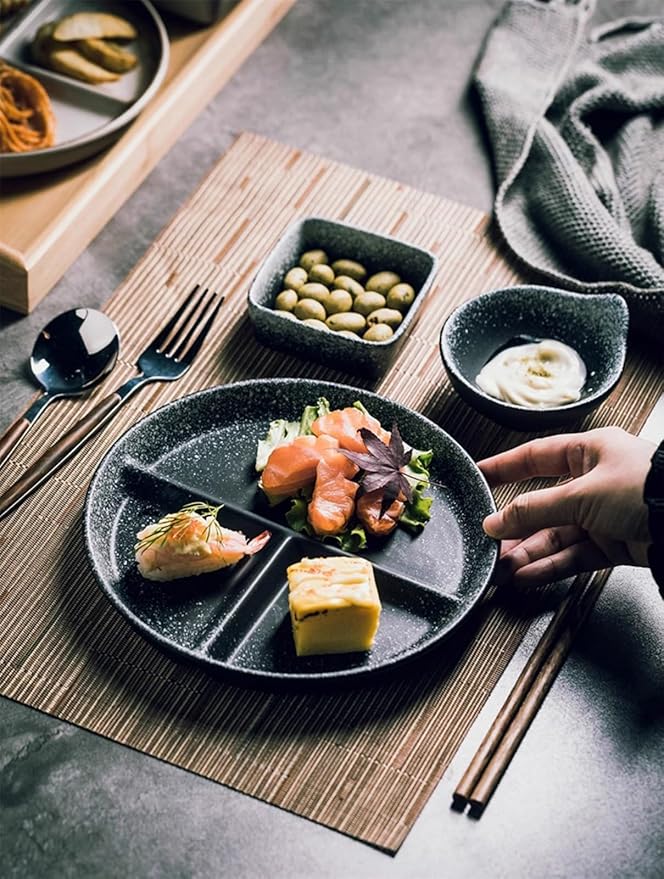 Divided Dinnerware Set 7-Piece Japanese Style with 8 Inch Compartments Plates Bowl and Dish Set Dishwasher &amp Microwave Safe Service for 1 (Color : B)