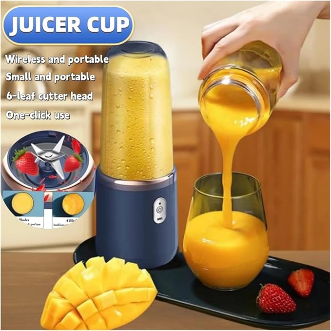 Portable Fruit Juicer Blender - 2 Cups Multifunctional USB Rechargeable Mini Juice Mixer with 6 Blades for Smoothies and Ice Drinks(2Cups-Blue01)
