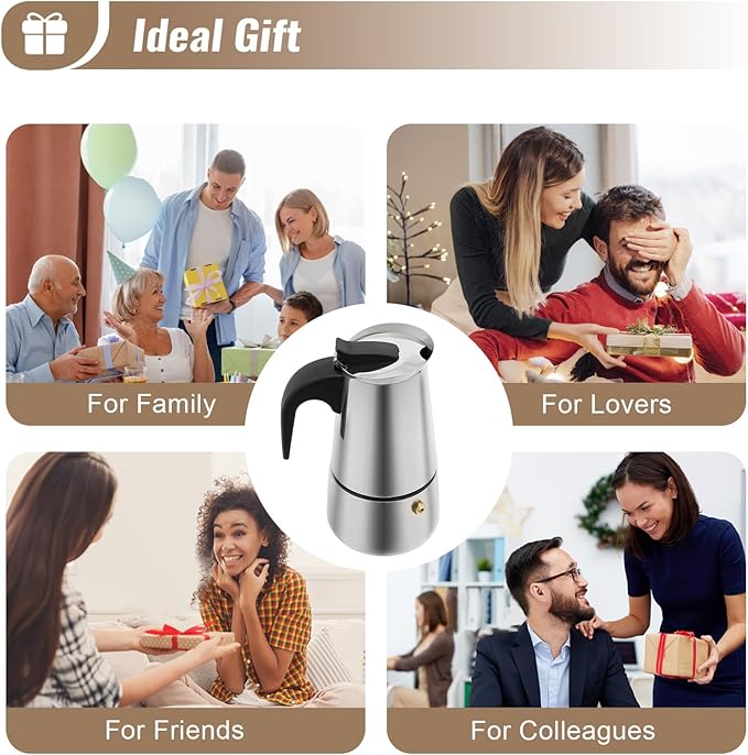 200ml Moka Pot Coffee Maker Stainless Steel 4-Cup Mini Coffee Machine Quick Brew with 5 Gears 32-392℉ Cafe Percolator Hot Water Urn for Offices Catering Church