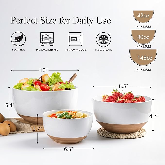 AmorArc Ceramic Dinnerware Sets for 4 12 Pieces Handpainted Plates and Bowls Set with Rustic Terracotta Underside Scratch Resistant Stoneware Dishes Set Dishwasher &amp Microwave Safe White