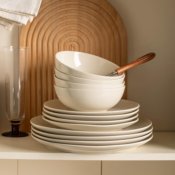 Ceramic Dinnerware Sets for 412 Pieces Plates and Bowls Sets Plates Pasta Bowls Soup Bowls Modern Stoneware Dishes Reaction Glaze (White)