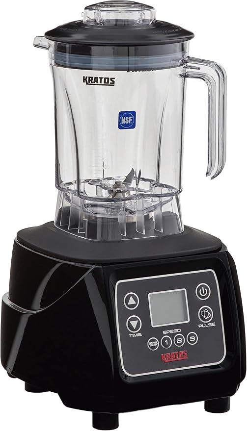 Kratos Commercial 3.5HP Blender Touchpad Controls with Timer Pulse Feature 48 oz. Jar 120V 1800W NEMA 5-15P Plug Black Countertop Professional Blender (29B-008)
