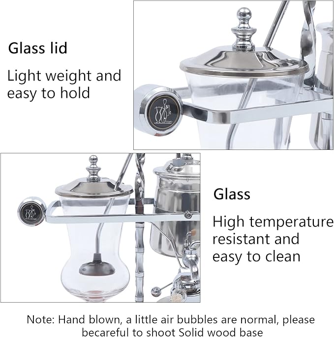 DYRABREST Siphon Syphon Coffee Maker 5-Cup Coffee Syphon Tabletop Siphon (Syphon) Coffee Maker Borosilicate Tabletop Vacuum Coffee Maker for Home Coffee Shops and Offices (Silver)