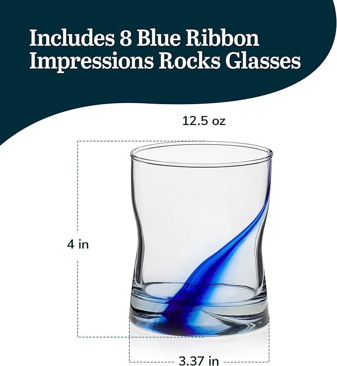 Libbey Blue Ribbon Rock Glasses Set Artisan-Inspired Four-Dimple Shaped Glass Cups Dishwasher Safe Whiskey Glasses Set of 8 for Dinners Parties