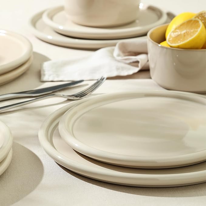 Stone Lain Eden 12-Piece Dinnerware Set Stoneware Plates and Bowls Set Dishwasher and Microwave Safe Dish Dish Set for 4 Beige