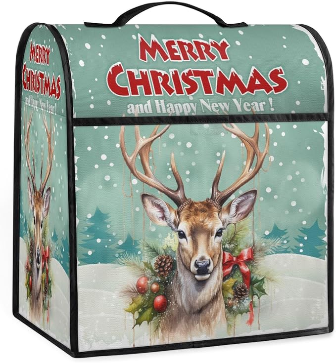cfpolar Kitchen Aid Mixer Cover Compatible with 6-8 Quarts Christmas Animal Elk Holly Stand Mixer Cover Kitchen Aid Mixers Accessories Appliance Organizer Bag Dust Covers with Zipper Pocket