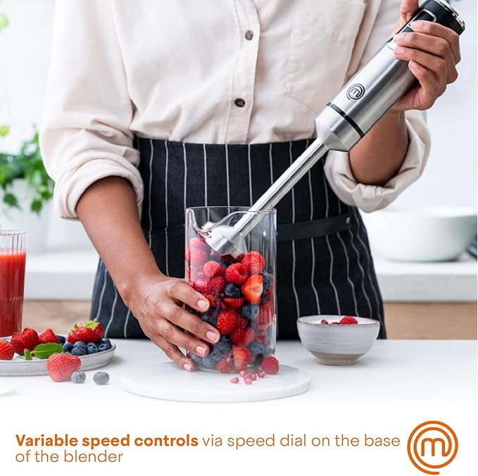 MasterChef Immersion Blender Handheld Stainless Steel Hand Held Blending Stick Emulsifier Puree Blender for Making Baby Food Soup Sauces etc Powerful 400W Motor with Variable Speed Control