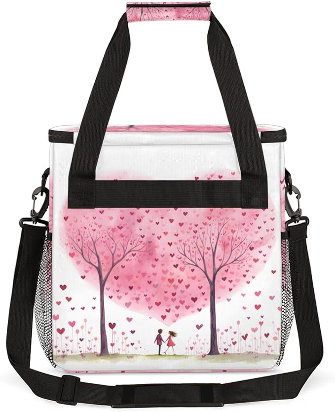 Pink Heart Tree Coffee Maker Carrying Bag Portable Travel Storage Tote Bag Compatible with K-Mini or K-Mini Plus Single Serve Coffee Brewer Carrying Case with Multiple Pockets &amp Shoulder Strap