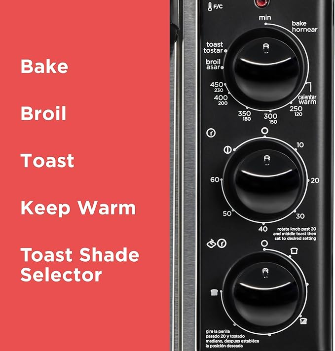 BLACK+DECKER TO3250XSBD 8-Slice Extra Wide Convection Countertop Toaster Oven Includes Bake Pan Broil Rack &amp Toasting Rack Stainless Steel/Black