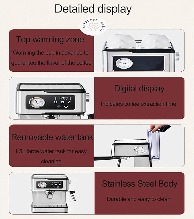 Professional Coffee Machine Multifunctional Machine with Milk Foam Steam Wand Small Stainless Steel Coffee Machine Regular Home Coffee Machine Semi-Automatic Espresso Machine