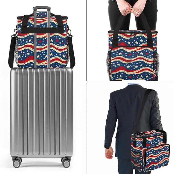 4th of JulyStripes Stars Coffee Maker Carrying Bag Travel Storage Bag Compatible with K-Mini or K-Mini Plus Single Serve Coffee Brewer Carrying Case with Multiple Pockets &amp Shoulder Strap