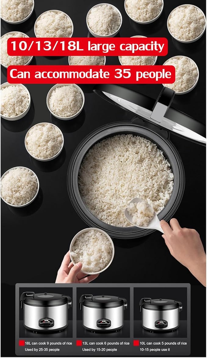 Large Capacity Commercial Rice Cooker &amp Warmer with Nonstick Inner Pot/Stainless Steel Exterior/One-Touch Operation/Auto Keep Warm Rice Cooker18L-2200W18L-2200W