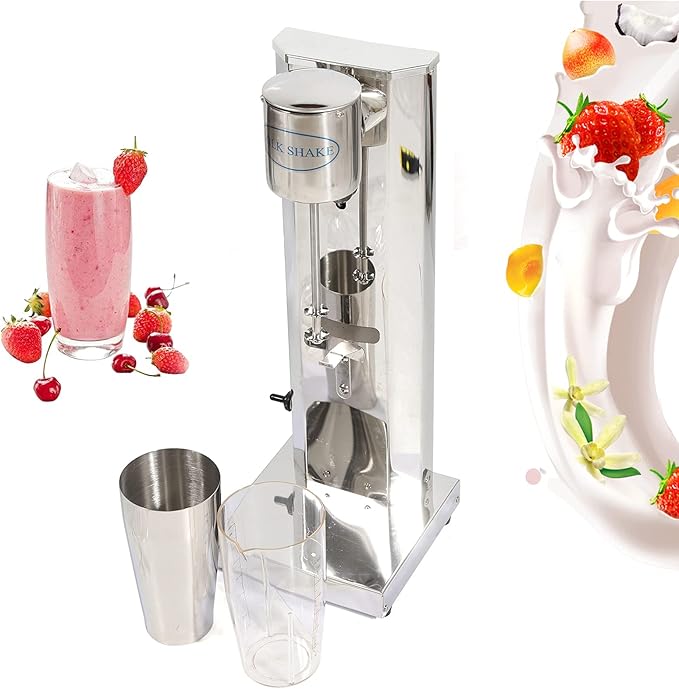 Electric Single Head Milk Shaker180W Stainless Steel Silver Commercial Drink Mixer With CupIce Shovel＆Cleaning BrushInfinitely Variable Speed Smoothie Malt For Cocktail Tea Coffee