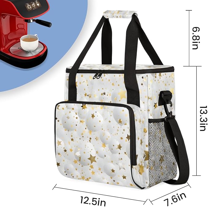 Glitter Coffee Maker Carrying Bag Gold Star Portable Travel Storage Tote Bag Compatible with K-Mini or K-Mini Plus Single Serve Coffee Brewer Carrying Case with Multiple Pockets &amp Shoulder Strap