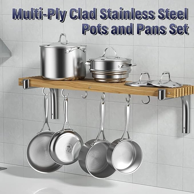 Cooks Standard Stainless Steel Kitchen Cookware Sets 10-Piece Multi-Ply Full Clad Pots and Pans Cooking Set with Fry Pan Dishwasher Safe Oven Safe 500°F