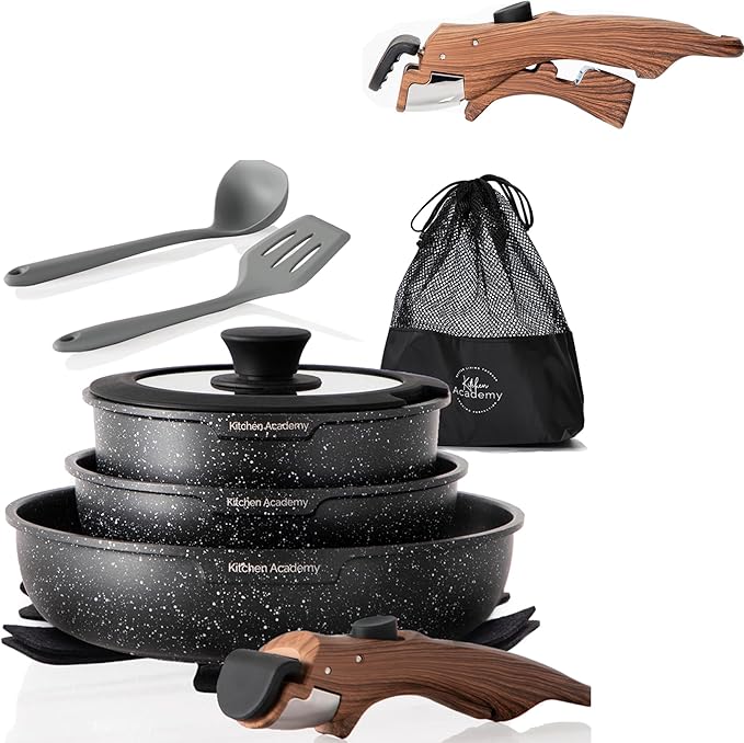Kitchen Academy Nonstick Cookware Sets with 2 Pcs Handle