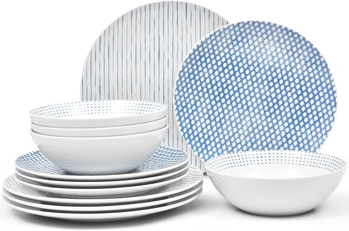 Noritake Blue Hammock 12-Piece Coupe Dinnerware Set Service for 4