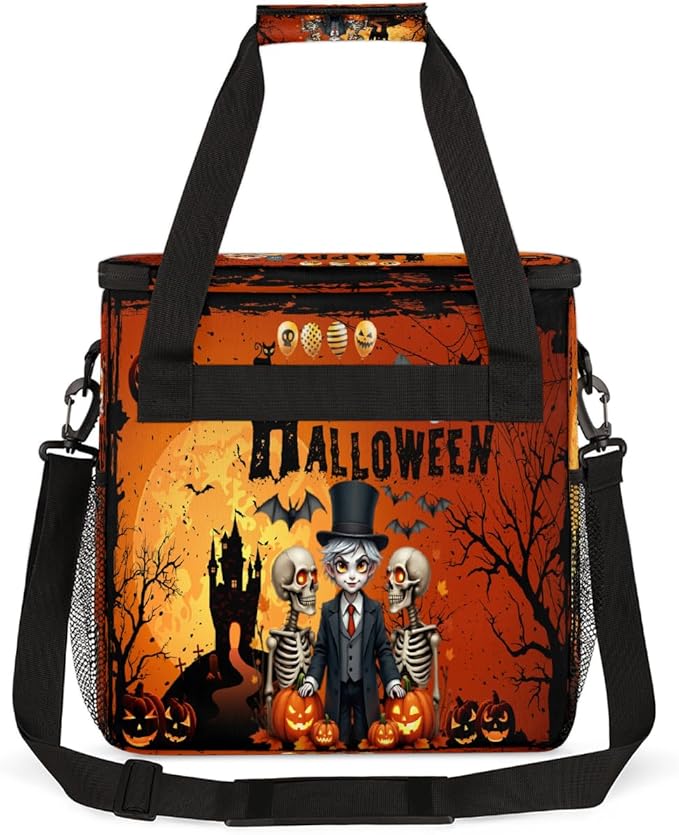 Skeleton Prince Pumpkin Bat Halloween Coffee Maker Carring Bag Travel Carrying Storage Tote Bag Compatible with Keurig K-Mini or K-Mini Plus Portable Single Serve Coffee Brewer Case with Pockets