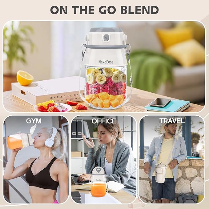 Portable Blender for Shakes and Smoothies- Personal Juicer 27 OZ Electric Protein Shaker Bottle with Insulated Sleeve USB-C RechargeableTravel Lid- Small Blender Cup for Kitchen Office GymTrave