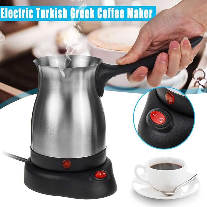 Electric Turkish Coffee Maker 600ml Stainless Steel Coffee Pot with Anti-Scald Handle 110V US Plug for Coffee Tea Milk Making Suitable for Home Office Travel Use