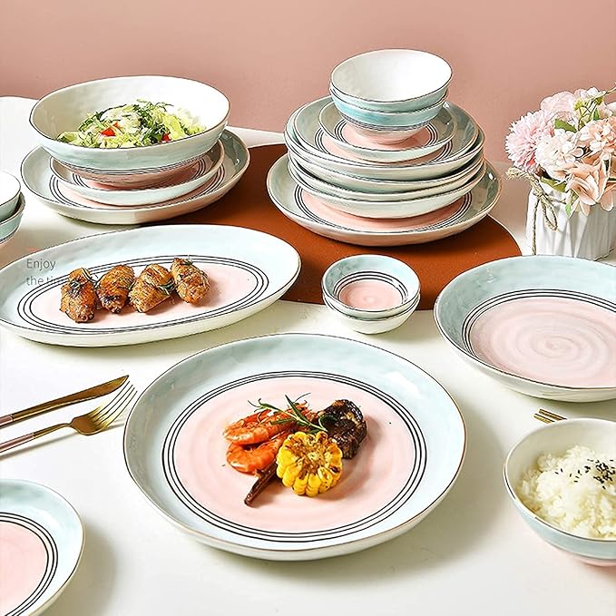 Porcelain Dinnerware Sets Plates and Bowls Sets 43 Pieces Nordic Style Light Luxury Porcelain Dinnerware Set | Phnom Penh Cereal Bowl and St