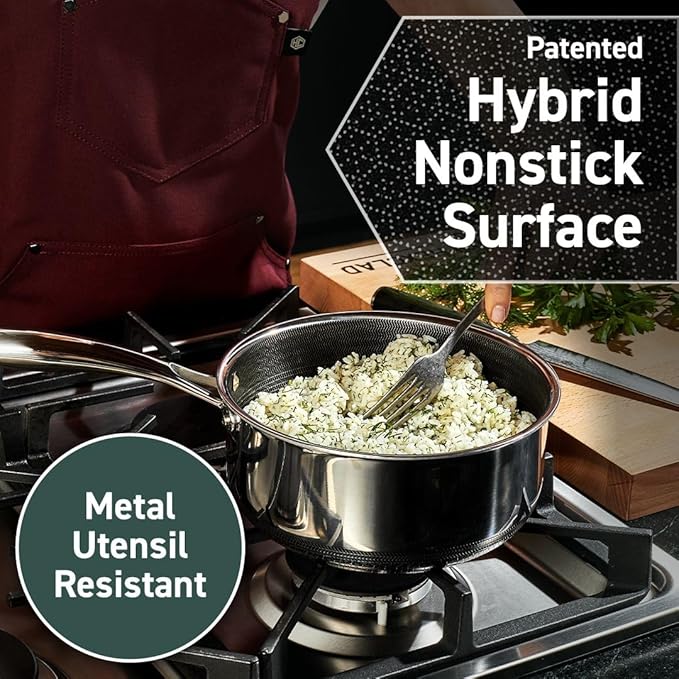 HexClad Hybrid Nonstick 14-Piece Cookware Set 8 10 and 12 Pans with Lids 2 3 and 8Qt Pots with Lids and 2 Silicone Trivets Stay-Cool Handles Dishwasher and Oven-Safe Induction Ready