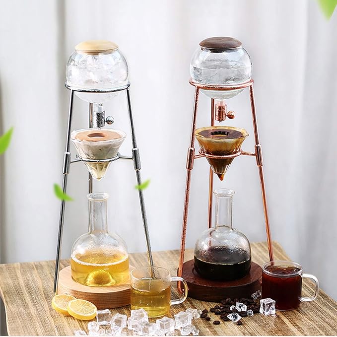 Liudan Coffee Maker Ice Drops Coffee Machine Cold Brew Coffee Container Household Glass Silver Rose Gold Hand Coffee Machine 500 ml Coffee Press (Colour: Black)