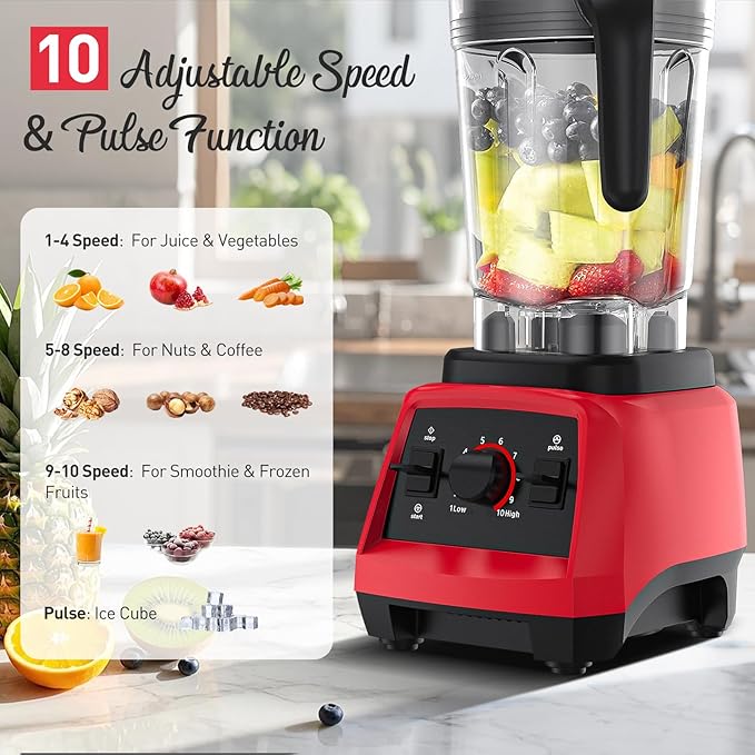 Smoothie Blender 1800W Countertop Professional Blender Juicer for Kitchen Ice Crusher or Juice Milkshake Dessert