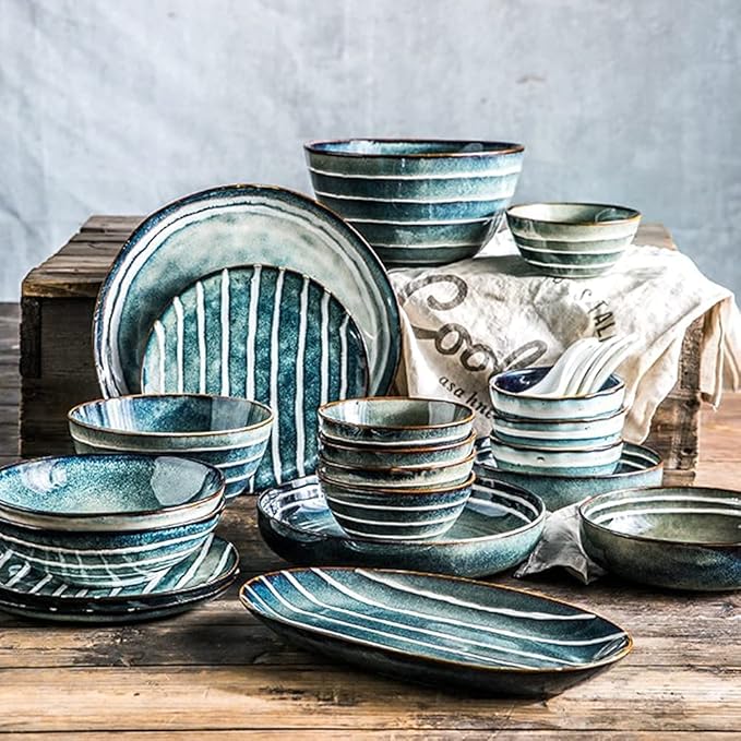Elegant Dinnerware Set Dinner Plates Bowls Set Retro Style Dinnerware Sets Art Style Plate And Bowl Sets Japanese Ceramic Dishware Sets Kitchen Plate Set For 4 5 6 P30Pcs