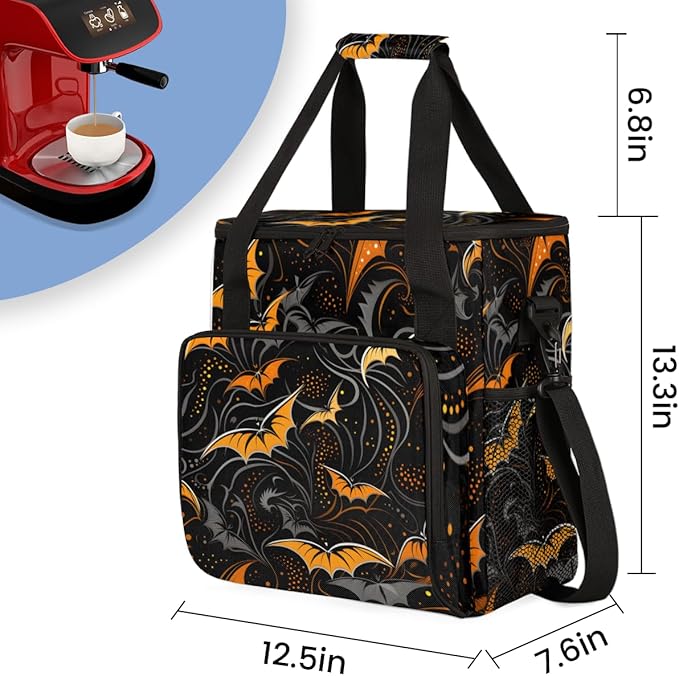 Magical Bat Coffee Maker Carrying Bag Halloween Bat Travel Storage Bag Compatible with K-Mini or K-Mini Plus Single Serve Coffee Brewer Carrying Case with Multiple Pockets &amp Shoulder Strap