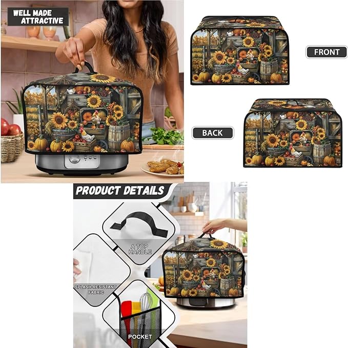 Sunflower Chicken Coop Kitchen Appliance SetUniversal Size Blender Cover Slow Cooker Cover and Toaster Cover 2 Slice Waffles Maker Oven Dust Cover Women Christmas Decorations