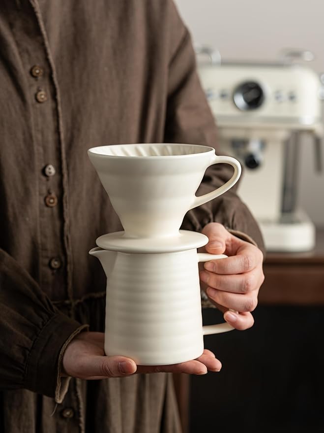 Pour Over Coffee Maker SetCeramic Coffee Maker With 40 pcs Paper Filter15oz/450ml Pour Over Coffee Dripper (White)