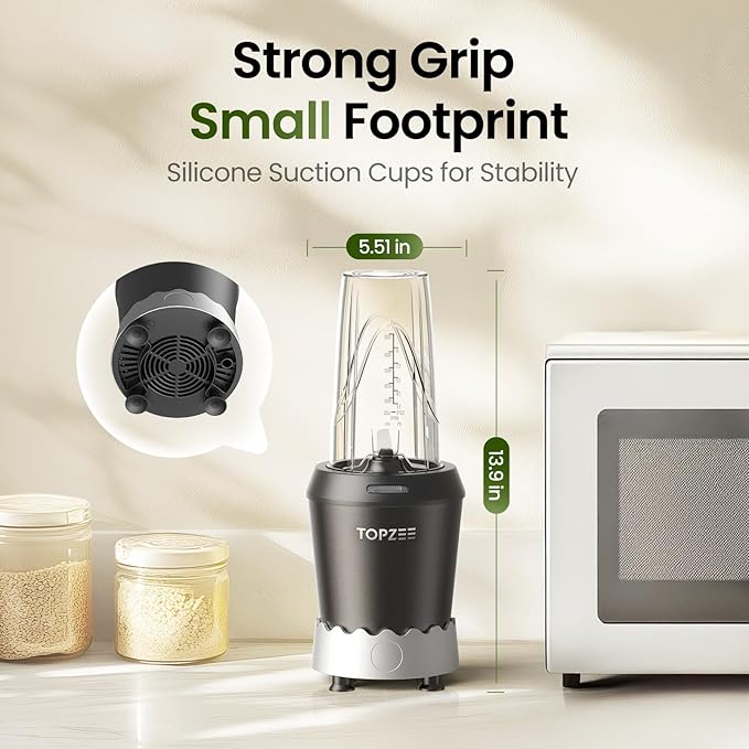 TOPZEE Personal Smoothie Blender 1000W Single-Serve Blender with 24oz To-Go Cup Twist-On Start/Stop for Protein Shakes &amp Smoothies Compact Countertop Blender Black