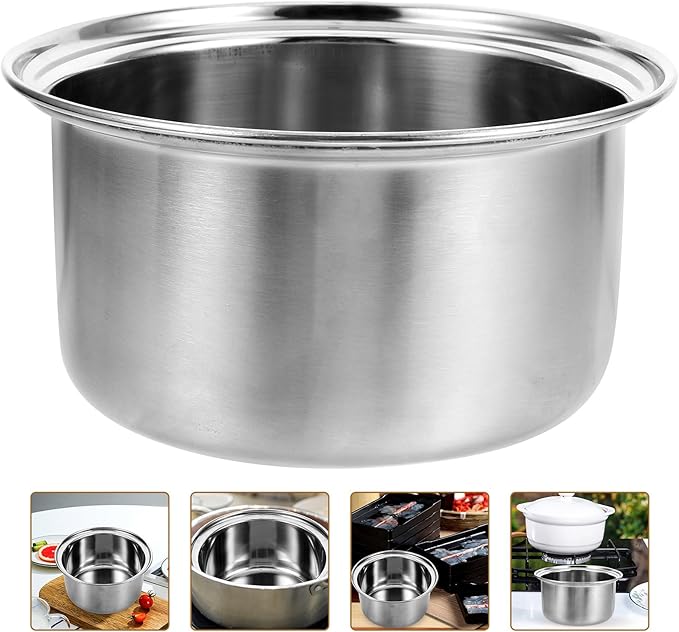 Small Hot Pot Liner Stainless Steel Rice Cooker Nonstick Stew Pot Rice Maker Pan Rice Cooking Pan Rice Inner Tank Fondue Pot Soup Pot Liner for Stove Top Individual Pasta Portable