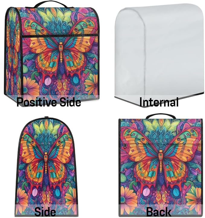 Kitchen Aid Mixer Cover Animal Butterfly Color Flowers Stand Mixer Cover Compatible with 6-8 Quarts Stand Mixers Dust Covers with Zipper Pocket Foldable Washable Kitchen Aid Organizer Bag