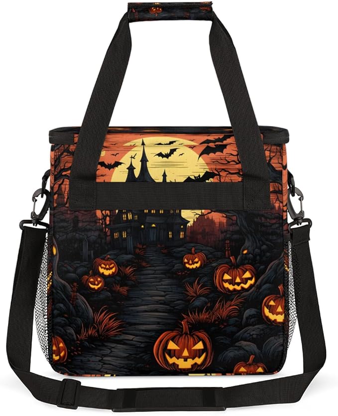 Gothic Castle Halloween Pumpkin Coffee Maker Carrying Bag Travel Storage Bag Compatible with K-Mini or K-Mini Plus Single Serve Coffee Brewer Carrying Case with Multiple Pockets &amp Shoulder Strap