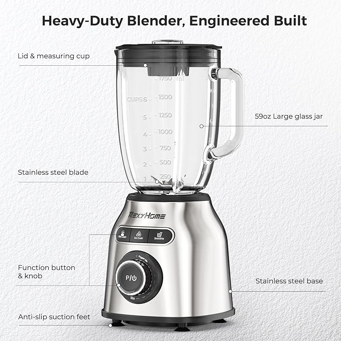 Blender with 3 Programs 1000W Heavy-Duty Countertop Blenders for Kitchen 59 Oz Glass Jar Auto Clean 8-Speeds &amp Pulse Function Blender for Smoothies Shakes Ice Crushing &amp Frozen Fruit