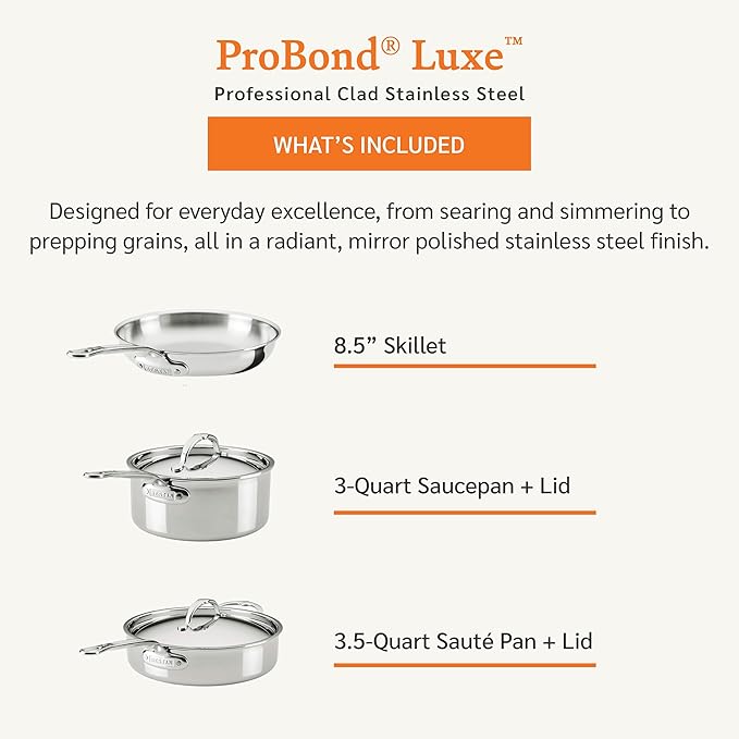 Hestan ProBond Luxe 5-Piece Professional Clad Stainless Steel Cookware Set
