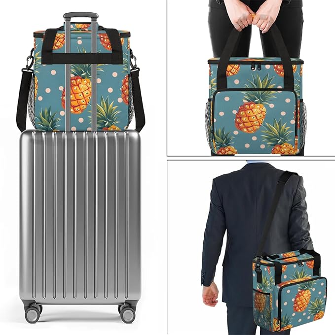 Pineapples Dots Coffee Maker Travel Bag for Keurig K-Mini/K-Mini Plus Insulated Waterproof Tote with Pockets for K-Cup Portable Single-Serve Brewer Case