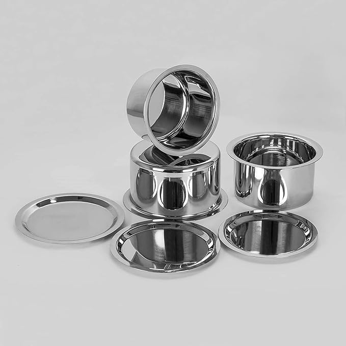 Theglobalstore Set of 3 Stainless Steel Heavy Flat Bottom Container Set/Tope/Patila/Cookware Set with Lids (1.8 LTR 2.3 LTR 3 LTR)